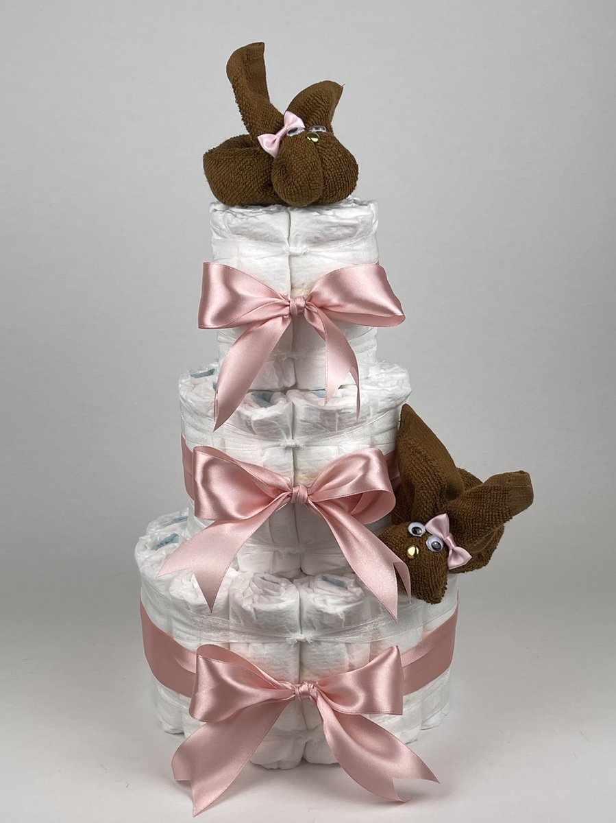 Goedkoopste Chouette-Chouette | Luiertaart Meisje | Kraamcadeau | Geboorte Meisje | Babyshower | Konijnen clay Bruin - donker Poeder Roze