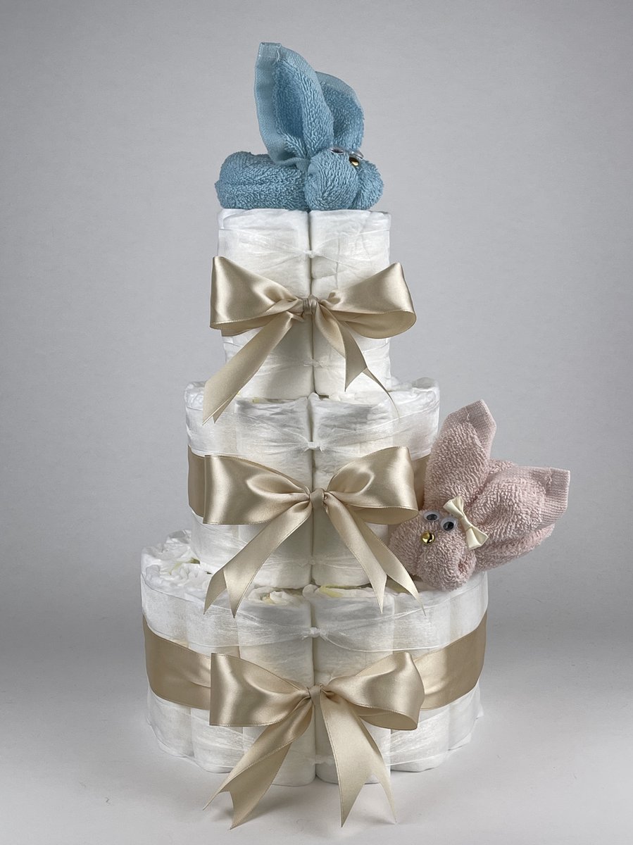 Goedkoopste Chouette-Chouette | Luiertaart Tweeling | Kraamcadeau | Geboorte Jongen Meisje | Babyshower | Konijnen Blush roze - licht Blauw - donker Poeder Roze - Beige