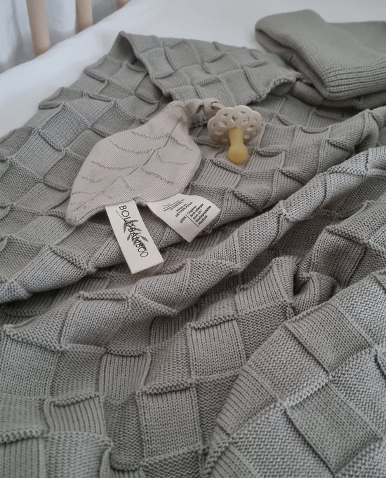 Couverture pour bébé Bold Bamboo Kaya - 100% fine laine mérinos italienne - Tricot - 80x100cm - Sage - Couverture d'hiver Heavy