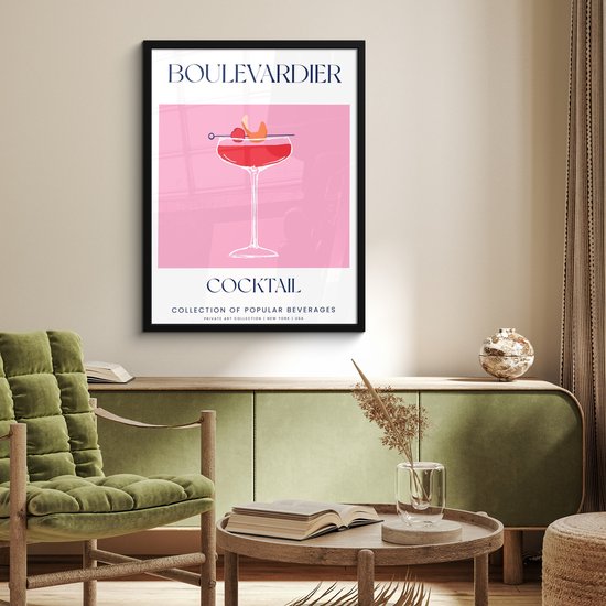 FrameYourWall® - Fotolijst met poster 60x80 cm - Foto in lijst - Cocktail - Boulevardier - Fotokader van hout - Kaders en lijsten - Wissellijst muurposter - Picture frame - Posterlijst - Fotohouder - Cadeau voor haar - Roze muurdecoratie