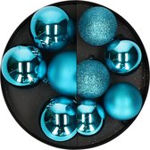 Atmosphera Kerstballen - 14x - turquoise blauw - 5 en 6 cm - kunststof - kerstversiering