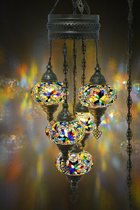 Hanglamp Multicolour Groen Zilver Glas Mozaïek Oosterse Lamp Kroonluchter Cremewit 7 Bollen
