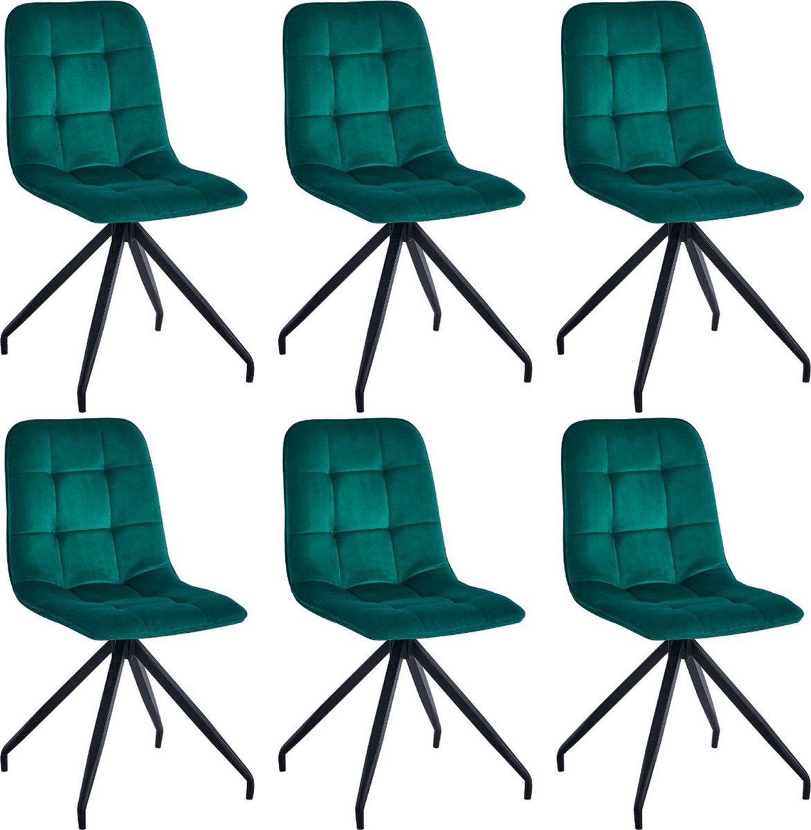 Colenis Farucci Eetkamerstoel - Set Van 6 - Groen - Velvet - Moderne Eetkamerstoel Met Spinpoot
