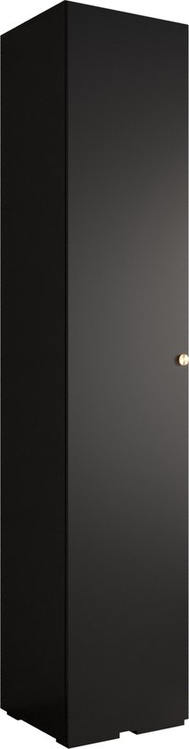 Opbergkast Kledingkast met 1 draaideuren Garderobekast slaapkamerkast Kledingstang met planken | Gouden Handgrepen, elegante kledingkast, glamoureuze stijl (LxHxP): 50x237x47 cm - IVONA 2 (Zwart, 50 cm)