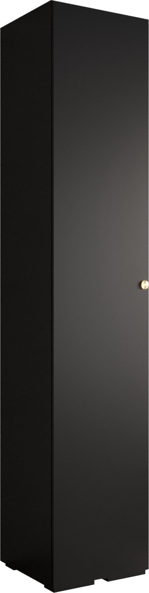 AJE Meubles B.V. Opbergkast Kledingkast met 1 draaideuren Garderobekast slaapkamerkast Kledingstang met planken | Gouden Handgrepen, elegante kledingkast, glamoureuze stijl (LxHxP): 50x237x47 cm - IVONA 2 (Zwart, 50 cm)