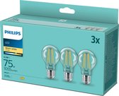 Philips LED Filament E27 - 8.5W (75W) - Warm Wit Licht - Niet Dimbaar - 3 stuks