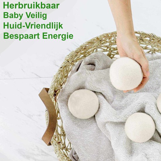 Boules de séchage - Boules de Droog - Boules de séchage - 100% laine de mouton - 6 pièces - Zéro déchet - Durable - Adoucissant naturel et réutilisable - Raccourcit le temps de séchage et rend le linge doux et frais