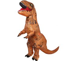 KIMU® Opblaas Kostuum Kinderen T-Rex Bruin - Maat 110 116 122 128 134 140 - Opblaas Pak - Dinopak Mascotte Opblaaspak - Opblaasbare Dino Dinosaurus Jongen Meisje Halloween