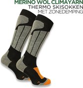 Norfolk Skisokken - Anti zweet Merino wol Climayarn - Antiblaren Thermosokken - Skisokken met Schokabsorptie Zonedemping - Warm en Droog - Maat 39-42 - Zwart - Aspen