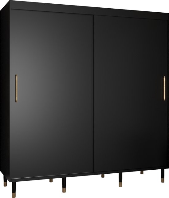 Fabryka Mebli Idźczak - Armoire à Portes Coulissantes Neomi, Armoire 2 Portes 120 x 200 x 61 cm, Armoires de Chambre, Armoires de Rangement, Salon, Moderne - Noir/Sonoma
