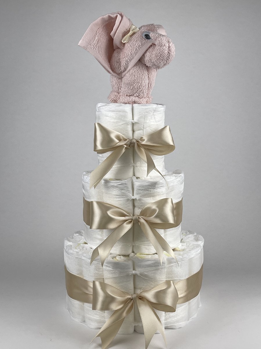 Goedkoopste Chouette-Chouette | Luiertaart Meisje | Kraamcadeau | Geboorte Meisje | Babyshower | Olifant Blush roze - Beige