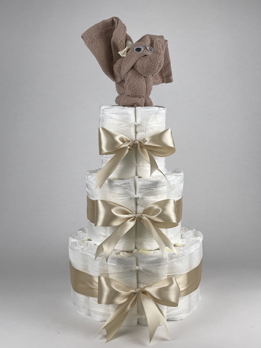 Chouette-Chouette | Luiertaart Meisje | Kraamcadeau | Geboorte Meisje | Babyshower | Olifant Pinkstone - Beige
