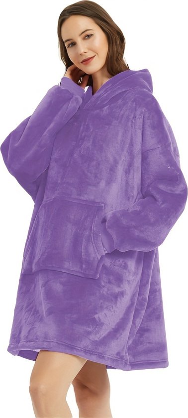 Livano Plaid - Couverture à capuche avec manches - Onesie - Blanket polaire - Couverture câlin - Femmes - Hommes - Enfants - Extra chaud - Violet