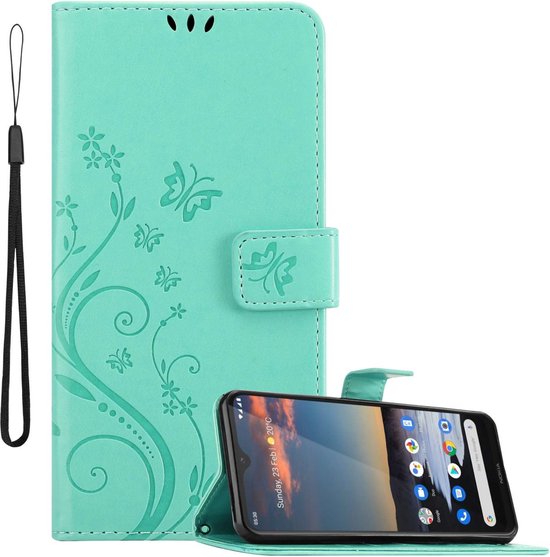 Étui Cadorabo pour Nokia 5.3 en FLORAL TURQUOISE - Housse de protection à motif floral avec fermeture magnétique, fonction support et fentes pour cartes Book Case Cover Etui