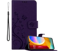 Cadorabo Hoesje geschikt voor LG Velvet in BLOEMEN DONKER PAARS - Beschermhoes in bloemmotief met magnetische sluiting, standfunctie en kaartsleuven Book Case Cover Etui