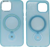 iPhone 15 Plus Magsafe Hoesje - Mat Transparant Case met Staande Functie - Blauw