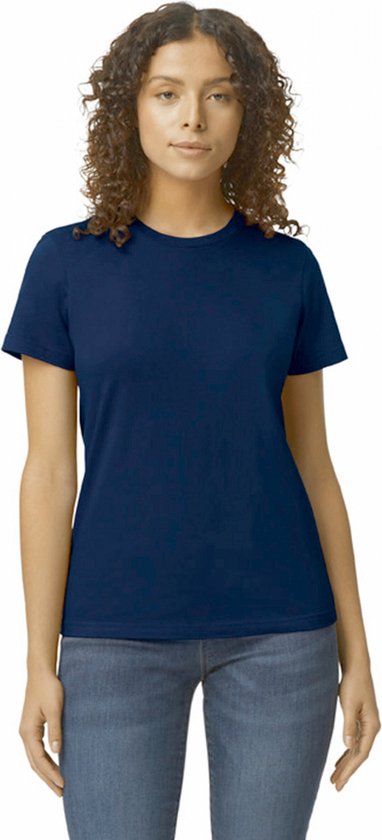 T-shirt Dames L Gildan Ronde hals Korte mouw Navy 100% Katoen