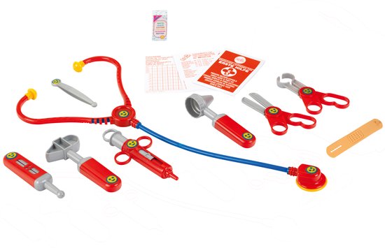 Klein toys dokterskoffer - incl. Speelgoedinstrumenten en handleiding voor eerstehulp - 26,5x9,5x23 cm - rood