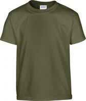 T-shirt Kind 7/8 years (M) Gildan Ronde hals Korte mouw Military Green 100% Katoen