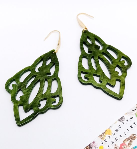 Jeannette-Creatief® - Resin - Resin Grote Ruit Barok Groen - Groene Oorbellen - Olijfgroene Oorbellen - Green Earrings - Kerst - Kerst oorbellen - Christmas