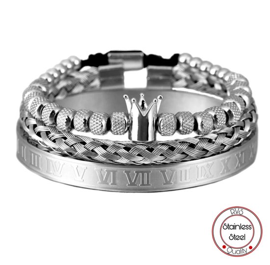 Soraro Roman Kroon Armbanden | Zilverkleurige Armbanden | Armband Mannen | Armband Heren | Cadeau voor Man | Mannen Cadeautjes | Vaderdag | Vaderdag Cadeau