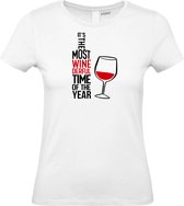 Dames t-shirt Most Wonderfull Wine | Foute Kersttrui Dames Heren | Kerstcadeau | Kerstpakket | Wit (Dames) | maat M
