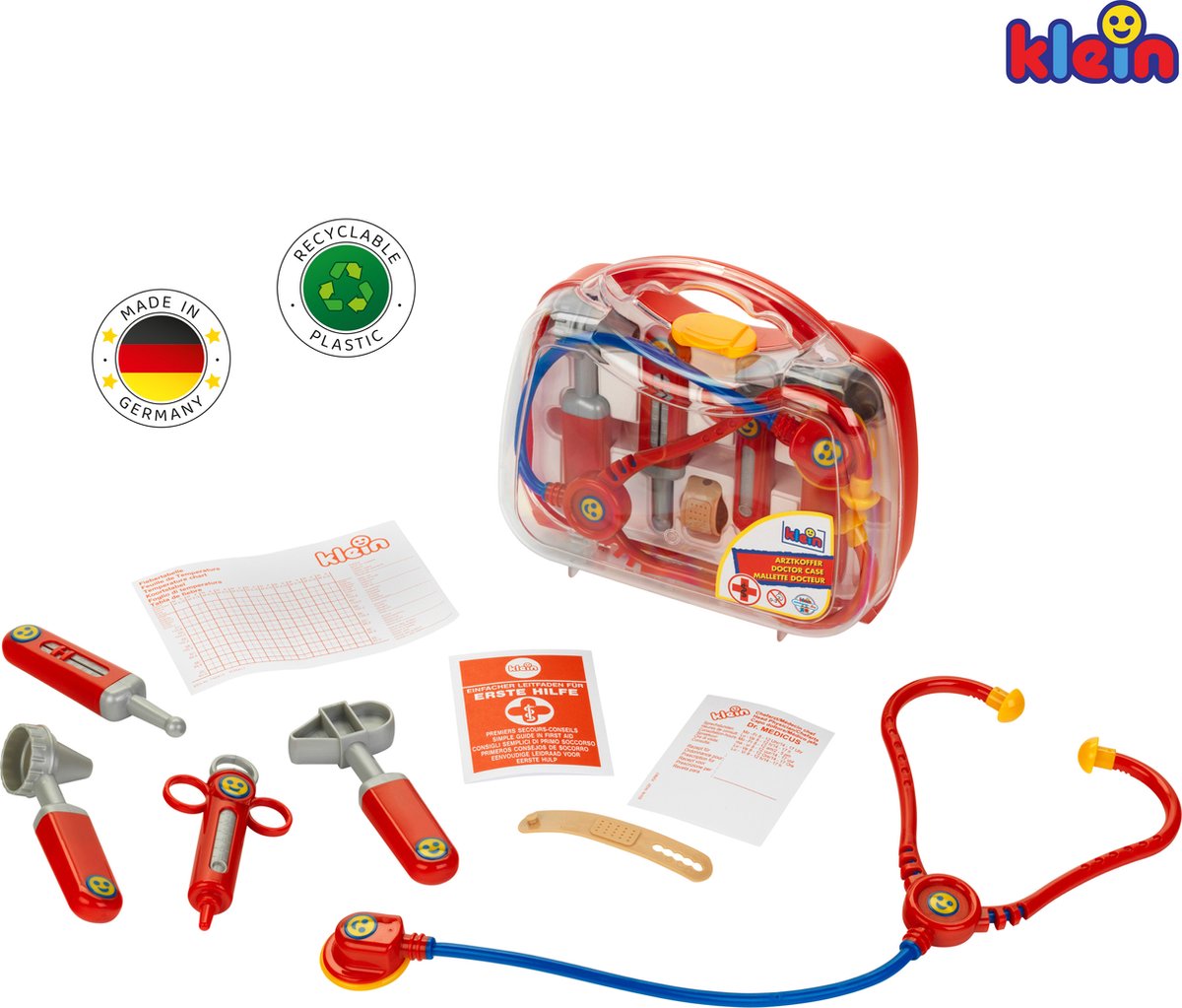 Klein Toys transparante dokterskoffer - incl. speelgoedinstrumenten - 22x8,5x19,5 cm - rood — afbeelding 2
