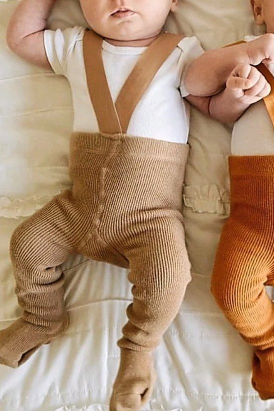 Schattig baby broekje met jarretels - Baby pakje - 0 tot 6 maanden - Baby mode - Zandkleurig - Goede kwaliteit