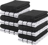 12 Keuken Handdoeken Set - 38 x 64 cm - 100% Ring Gesponnen Katoenen Superzacht en Absorberend Schotelantennes, Theedoeken en Barkrukken Handdoeken (Zwart en Wit)