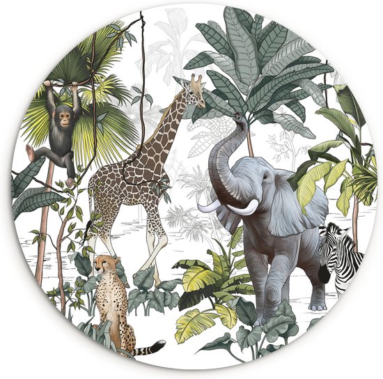 Foto: Wallcircle wandcirkel jungle dieren 60x60 cm muurcirkel kinderkamer jongens jongenskamer decoratie slaapkamer accessoires kinderen ronde schilderijen kinderslaapkamer muurdecoratie meisjes kamer wanddecoratie jeugdkamer