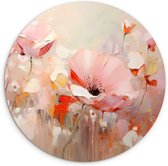 WallCircle - Wandcirkel bloemen 60x60 cm - Ronde schilderijen - Roze kunst - Muurdecoratie abstract rond - Wandschaal keuken - Muurschaal cirkel wandborden - Abstracte wandcirkels woonkamer - Keukenschilderij watercolor - Huisdecoratie