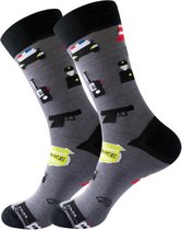 JustSockIt Politie sokken donker grijs - Sokken - Leuke sokken - Politie - Cadeau - Cadeau voor mannen - Cadeau voor vrouwen - Verjaardag cadeau