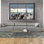 Fotobehangkoning - Behang - Vliesbehang - Fotobehang Uitzicht op de Stad door het Raam 3D - 250 x 175 cm