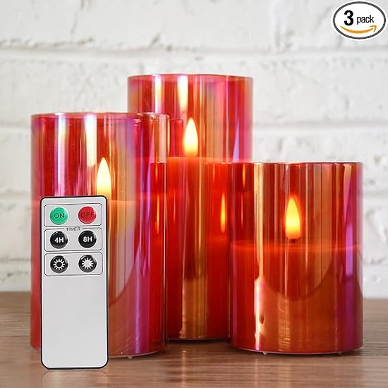 Zevanor 3-in-1 Vlamloze LED-stabkaarsen met 10-toetsen Afstandsbediening en Timerfunctie Batterijbediend Set van 2 LED-acryl 7,5cm x 15cm Ivoor Pilaar Flikkering warme licht