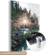 MuchoWow® Glasschilderij 30x40 cm - Schilderij acrylglas - Natuur - Bomen - Bergen - Meer - Foto op glas - Schilderijen