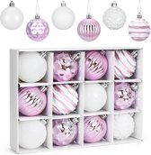 Kerstballen, roze, paars, 12 stuks kerstballen, kunststof, 6 cm, grote plastic ballen, kerstboomversiering, hangdecoraties