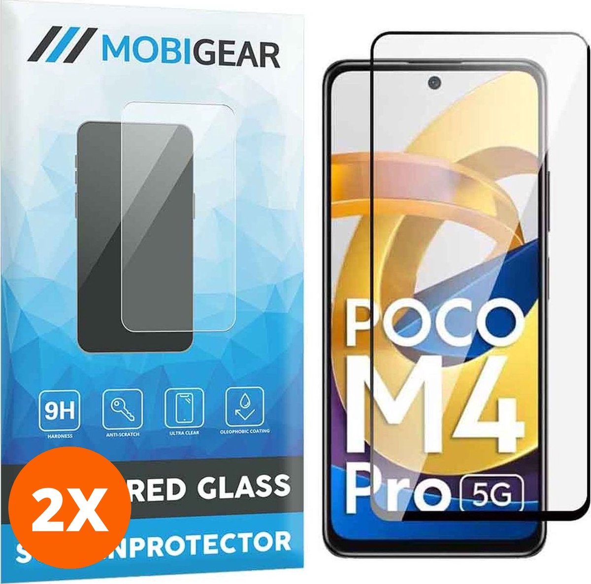 Mobigear Screenprotector geschikt voor POCO M4 Pro 5G Glazen | Mobigear Premium Screenprotector - Case Friendly - Zwart (2-Pack)