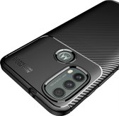 Mobigear Hoesje geschikt voor Motorola Moto E30 Telefoonhoesje Flexibel TPU | Mobigear Racing Backcover | Moto E30 Case | Back Cover - Zwart