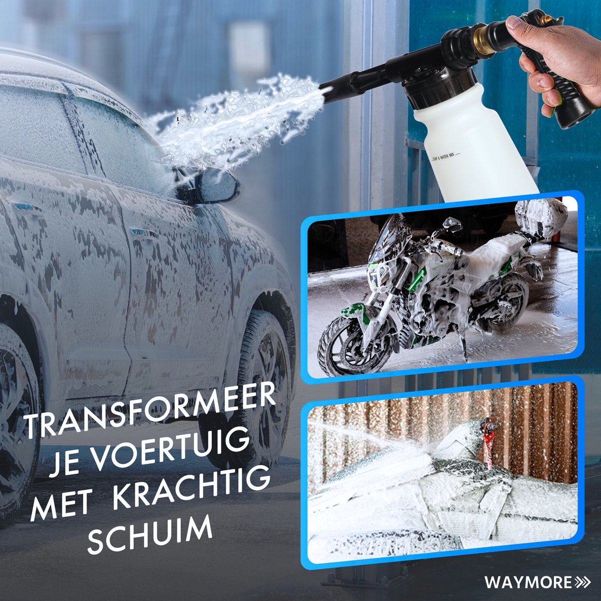 Waymore Snow Foam Gun voor Tuinslang met Microvezeldoek