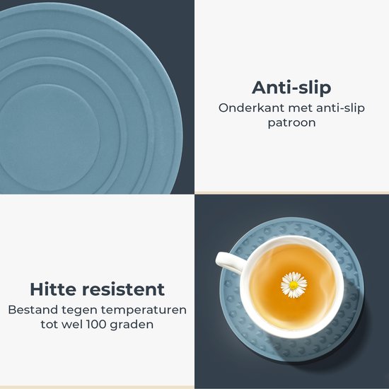 Castagnola Dessous de verre en Siliconen avec support - Sous-verres de verre pour Sous-verres - Design de sous- Sous-verres - Ensemble de sous- Verres - Sous-verres de verre - Siliconen de haute qualité - Set de 14 - Vert