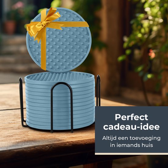 Castagnola Dessous de verre en Siliconen avec support - Sous-verres de verre pour Sous-verres - Design de sous- Sous-verres - Ensemble de sous- Verres - Sous-verres de verre - Siliconen de haute qualité - Set de 14 - Vert