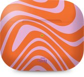 xoxo Wildhearts hoesje geschikt voor Airpods Pro 1 / Pro 2 - Boogie Wonderland Orange - Ook als telefoonhoesje verkrijgbaar - case geschikt voor Airpod Pro (2) - koptelefoon case - Beschermhoes met golvende print - golven - oranje/roze