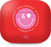 xoxo Wildhearts hoesje geschikt voor Airpods Pro 1 / Pro 2 - Love Yourself - Ook als telefoonhoesje verkrijgbaar - schokbestendige case geschikt voor Airpod Pro (2) - koptelefoon case - Hoesje met smiley face - emoji - rood / roze