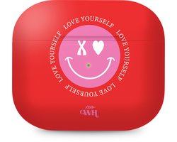 xoxo Wildhearts hoesje geschikt voor Airpods Pro 1 / Pro 2 - Love Yourself - Ook als telefoonhoesje verkrijgbaar - schokbestendige case geschikt voor Airpod Pro (2) - koptelefoon case - Hoesje met smiley face - emoji - rood / roze