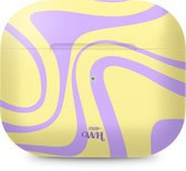 xoxo Wildhearts hoesje geschikt voor Airpods Pro 1 / Pro 2 - Sunny Side Up - Ook als telefoonhoesje verkrijgbaar - schokbestendige case geschikt voor Airpod Pro (2) - koptelefoon case - Beschermhoes met golvende print - golven - geel / paars