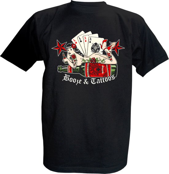 King Kerosin T-shirt Booze and Tattoos, zwart