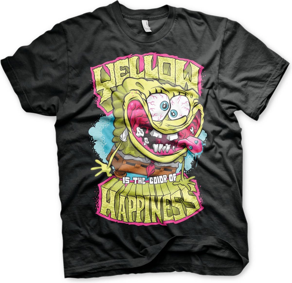 Spongebob Yellow Is The Color Of Happiness T-Shirt Black-S