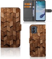 Book Style Case geschikt voor Motorola Moto G53 Wooden Cubes