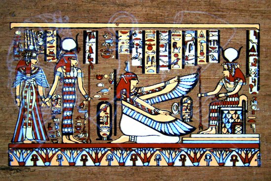 Egyptische papyrus met afbeelding van godinnen