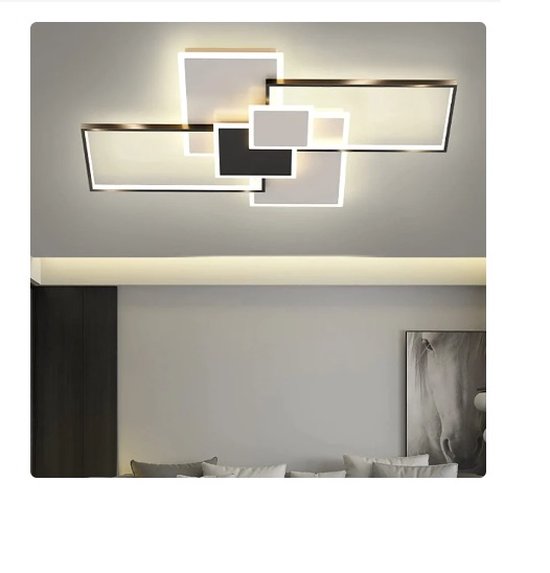 Plafonnier LED Dimmable Avec Télécommande Rectangle Lustre Salon